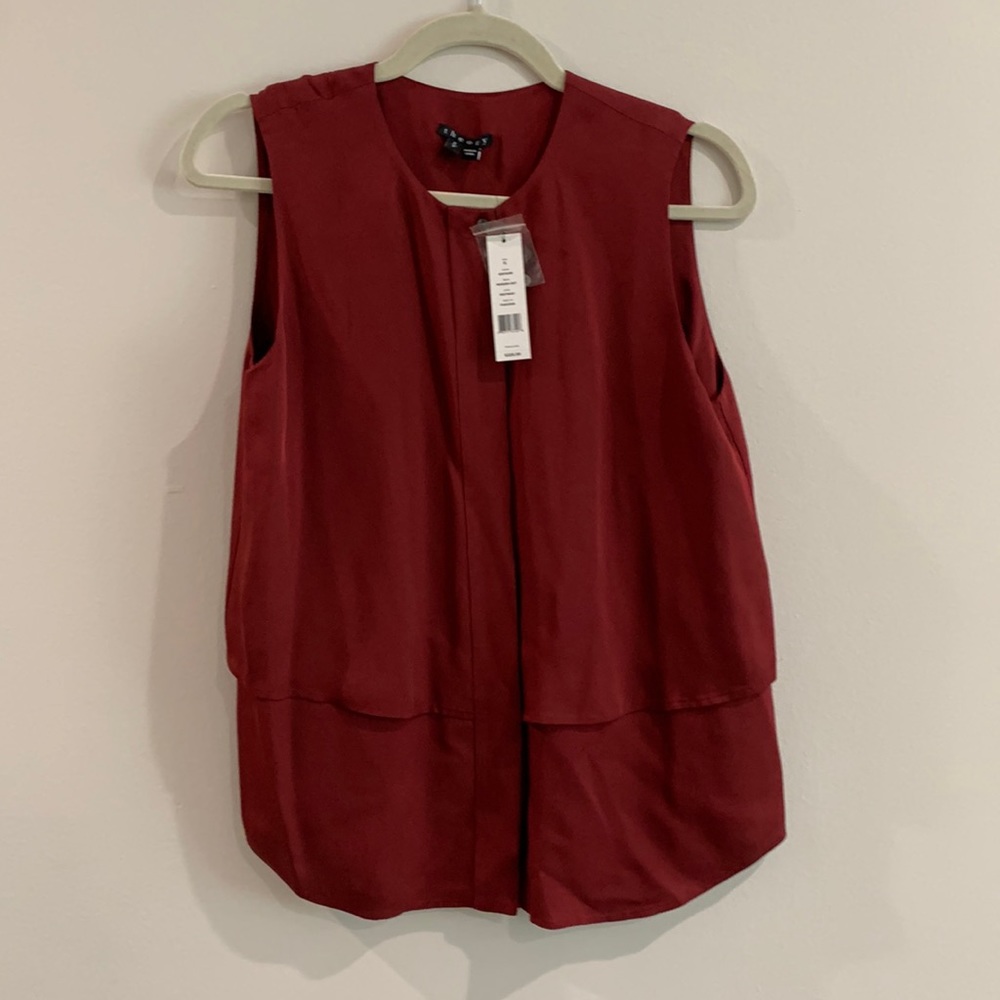 Theory Sleeveless Hidden Button Up Blouse Maroon Women Size Small